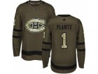 Adidas Montreal Canadiens #1 Jacques Plante Green Salute to Service Stitched NHL Jersey