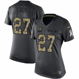 Women\'s Nike Green Bay Packers #27 Eddie Lacy Limited Black 2016 Salute to Service NFL Jersey