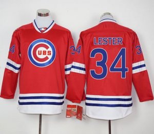 Chicago Cubs #34 Jon Lester Red Long Sleeve Stitched Baseball Jersey