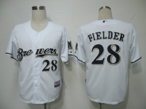 mlb milwaukee brewers #28 fielder white(cool base)