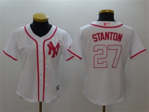 New york Yankees #27 Giancarlo Stanton White Pink Women Cool Base Jersey