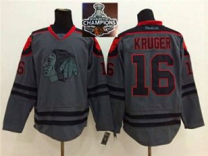 NHL Chicago Blackhawks #16 Marcus Kruger Charcoal Cross Check Fashion 2015 Stanley Cup Champions jerseys