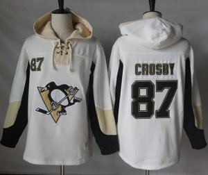 Mens Pittsburgh Penguins #87 Sidney Crosby White Pullover Hoodie Stitched NHL Jersey