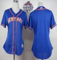 Women New York Mets Blank Blue Alternate Road W 2015 World Series Patch Stitched MLB Jersey