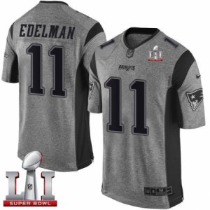 Mens Nike New England Patriots #11 Julian Edelman Limited Gray Gridiron Super Bowl LI 51 NFL Jersey