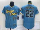Brewers #22 Christian Yelich Blue Nike 2022 City Connect Flexbase Jersey
