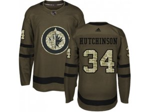 Youth Adidas Winnipeg Jets #34 Michael Hutchinson Green Salute to Service Stitched NHL Jersey