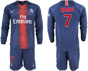 2018-19 Paris Saint-Germain 7 MBAPPE Home Long Sleeve Soccer Jersey