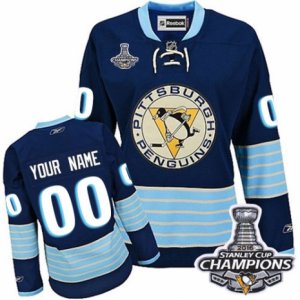 Women\'s Reebok Pittsburgh Penguins Customized Premier Navy Blue Third Vintage 2016 Stanley Cup Champions NHL Jersey