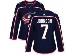 Women Adidas Columbus Blue Jackets #7 Jack Johnson Navy Blue Home Authentic Stitched NHL Jersey