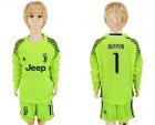 2017-18 Juventus 1 BUFFON Fluorescent Green Youth Goalkeeper Long Sleeve Soccer Jersey