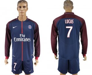 2017-18 Paris Saint-Germain 7 LUCAS Home Long Sleeve Soccer Jersey