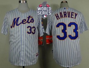 New York Mets #33 Matt Harvey White(Blue Strip) Home Cool Base W 2015 World Series Patch Stitched MLB Jersey