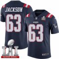 Youth Nike New England Patriots #63 Tre Jackson Limited Navy Blue Rush Super Bowl LI 51 NFL Jersey