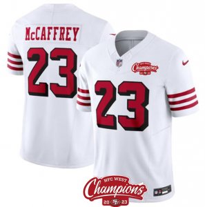 Men\'s San Francisco 49ers #23 Christian McCaffrey White 2023 F.U.S.E. NFC West Champions Alternate Football Stitched Jersey