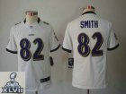 2013 Super Bowl XLVII Youth NEW NFL Baltimore Ravens 82 Torrey Smith White Jerseys(Youth Limited)