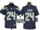 Nike Seattle Seahawks #24 Marshawn Lynch Steel Blue With C Patch Super Bowl XLVIII Youth NFL Elite Jersey