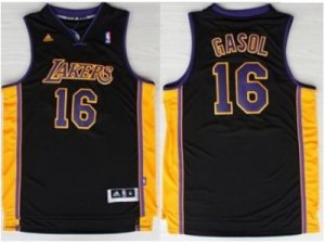 NBA Los Angeles Lakers #16 Pau Gasol Black Revolution 30 Swingman Purple Number 2013 New Style