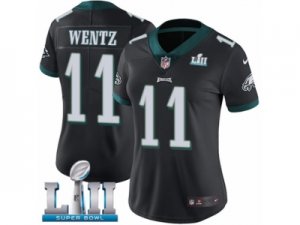 Women Nike Philadelphia Eagles #11 Carson Wentz Black Alternate Vapor Untouchable Limited Player Super Bowl LII NFL Jersey