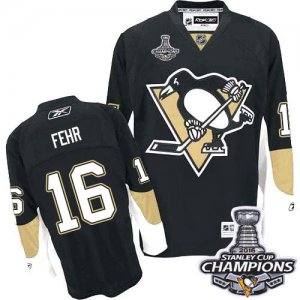 Mens Reebok Pittsburgh Penguins #16 Eric Fehr Authentic Black Home 2016 Stanley Cup Champions NHL Jersey