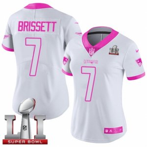 Womens Nike New England Patriots #7 Jacoby Brissett Limited White Pink Rush Fashion Super Bowl LI 51 NFL Jersey