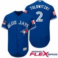 Men Toronto Blue Jays #2 Troy Tulowitzki Blue Stars & Stripes 2016 Independence Day Flex Base Jersey