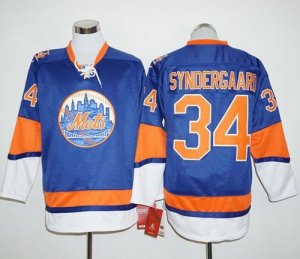 New York Mets #34 Noah Syndergaard Blue Long Sleeve Stitched Baseball Jersey