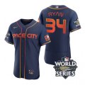 Astros# 34 Nolan Ryan Navy Nike 2022 World Series City Connect Flexbase Jersey