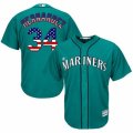 Mens Majestic Seattle Mariners #34 Felix Hernandez Authentic Teal Green USA Flag Fashion MLB Jersey