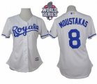 Women Kansas City Royals #8 Mike Moustakas White Home W 2015 World Series Patch Stitched MLB Jersey