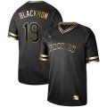 Rockies #19 Charlie Blackmon Black Gold Nike Cooperstown Collection Legend V Neck Jersey