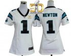 Women Nike Panthers #1 Cam Newton White Super Bowl 50 Stitched Jersey