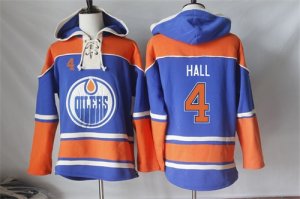 Mens Edmonton Oilers #4 Taylor Hall Cream Sawyer Hooded Sweatshirt Stitched NHL Jersey