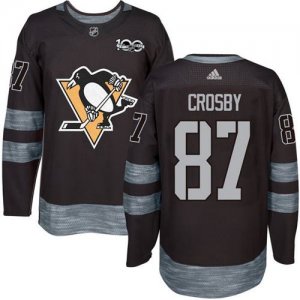 Mens Pittsburgh Penguins #87 Sidney Crosby Black 1917-2017 100th Anniversary Stitched NHL Jersey