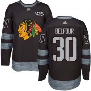 Mens Chicago Blackhawks #30 ED Belfour Black 1917-2017 100th Anniversary Stitched NHL Jersey