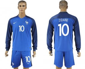 France #10 Zidane Home Long Sleeves Soccer Country Jersey