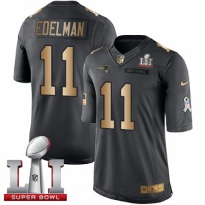 Mens Nike New England Patriots #11 Julian Edelman Limited Black Gold Salute to Service Super Bowl LI 51 NFL Jersey