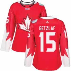 Women\'s Adidas Team Canada #15 Ryan Getzlaf Authentic Red Away 2016 World Cup Hockey Jersey