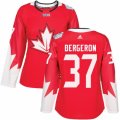 Women's Adidas Team Canada #37 Patrice Bergeron Authentic Red Away 2016 World Cup Hockey Jersey