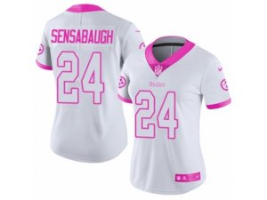 Women Nike Pittsburgh Steelers #24 Coty Sensabaugh Limited White Pink Rush Fashion NFL Jersey
