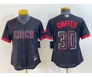 Women\'s Cincinnati Reds #30 Ken Griffey Jr Black 2023 City Connect Cool Base Stitched Jersey1