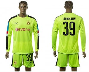 2017-18 Dortmund 39 BONMANN Fluorescent Green Goalkeeper Long Sleeve Soccer Jersey