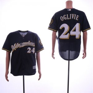 Brewers #24 Ben Oglivie Navy Cool Base Jersey