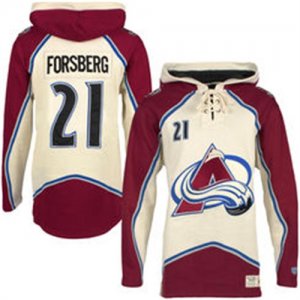 Avalanche #21 Peter Forsberg Cream All Stitched Hooded Sweatshirt