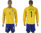 Brazil #1 Alisson Home Long Sleeves Soccer Country Jersey