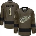 Detroit Red Wings #1 Terry Sawchuk Green Salute to Service Stitched NHL Jersey