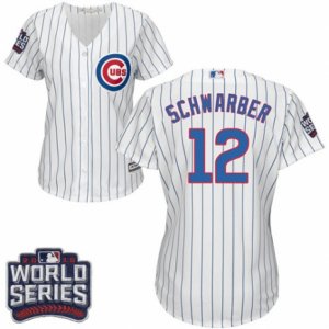 Women\'s Majestic Chicago Cubs #12 Kyle Schwarber Authentic White Home 2016 World Series Bound Cool Base MLB Jersey