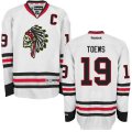 Mens Chicago Blackhawks #19 Jonathan Toews Reebok Premier White Skull Ice Hockey Jersey