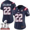 Womens Nike New England Patriots #22 Justin Coleman Limited Navy Blue Rush Super Bowl LI 51 NFL Jersey