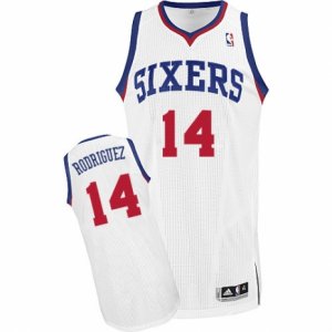 Mens Adidas Philadelphia 76ers #14 Sergio Rodriguez Authentic White Home NBA Jersey